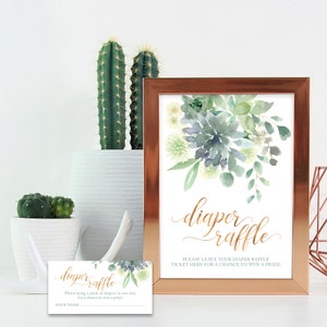 Succulent Baby Shower Diaper Raffle Sign - Instant Download - Printable Succulent Diaper Raffle Tickets - Greenery Baby Shower Decorations image 2