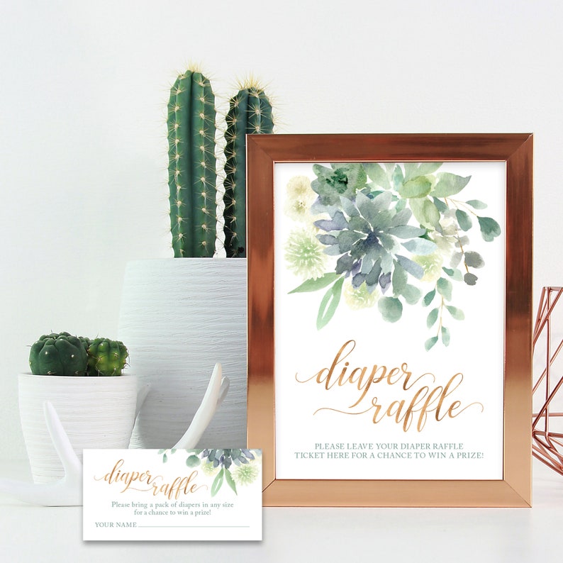 Succulent Baby Shower Diaper Raffle Sign - Instant Download - Printable Succulent Diaper Raffle Tickets - Greenery Baby Shower Decorations image 2