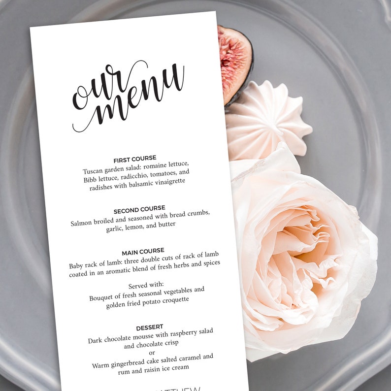 Editable Wedding Menu Template Instant Download Printable File Black and White Wedding Table Decorations Modern Wedding Menu Template image 2