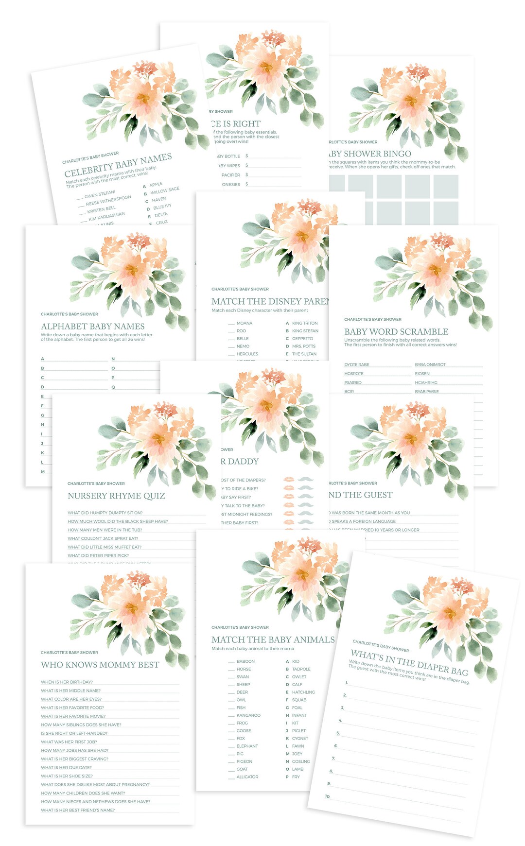 Baby Shower Games Bundle - Printable Instant Download Files - 12 Baby ...