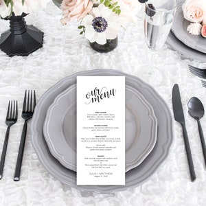 Editable Wedding Menu Template Instant Download Printable File Black and White Wedding Table Decorations Modern Wedding Menu Template image 3