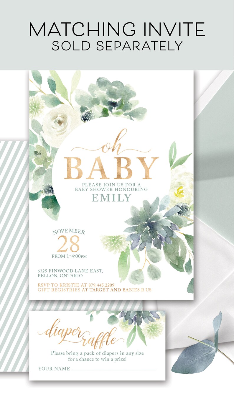 Succulent Baby Shower Diaper Raffle Sign - Instant Download - Printable Succulent Diaper Raffle Tickets - Greenery Baby Shower Decorations image 9