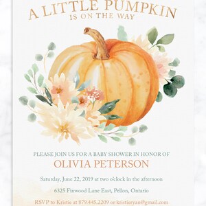 Pumpkin Baby Shower Invitation Printable File for Fall Baby Shower - Instant Download - Autumn Floral and Pumpkin Design image 7