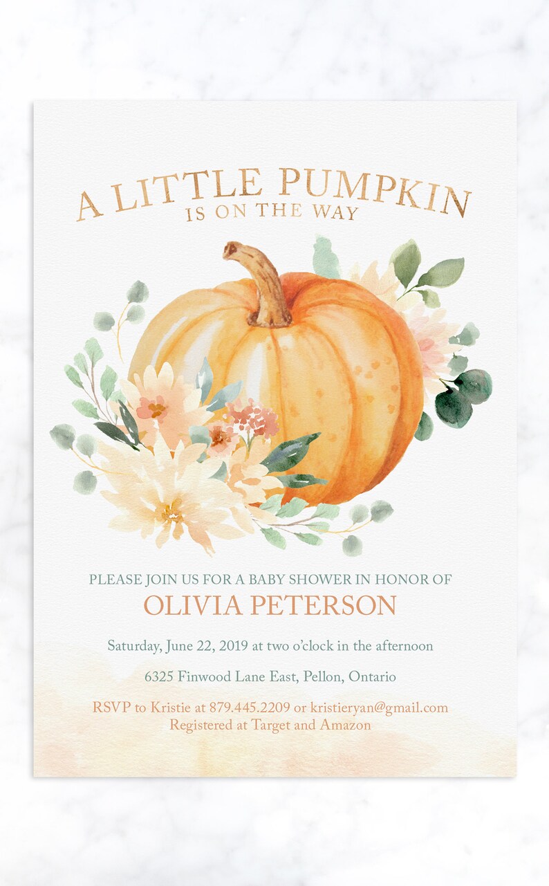 Pumpkin Baby Shower Invitation Printable File for Fall Baby Shower - Instant Download - Autumn Floral and Pumpkin Design image 7