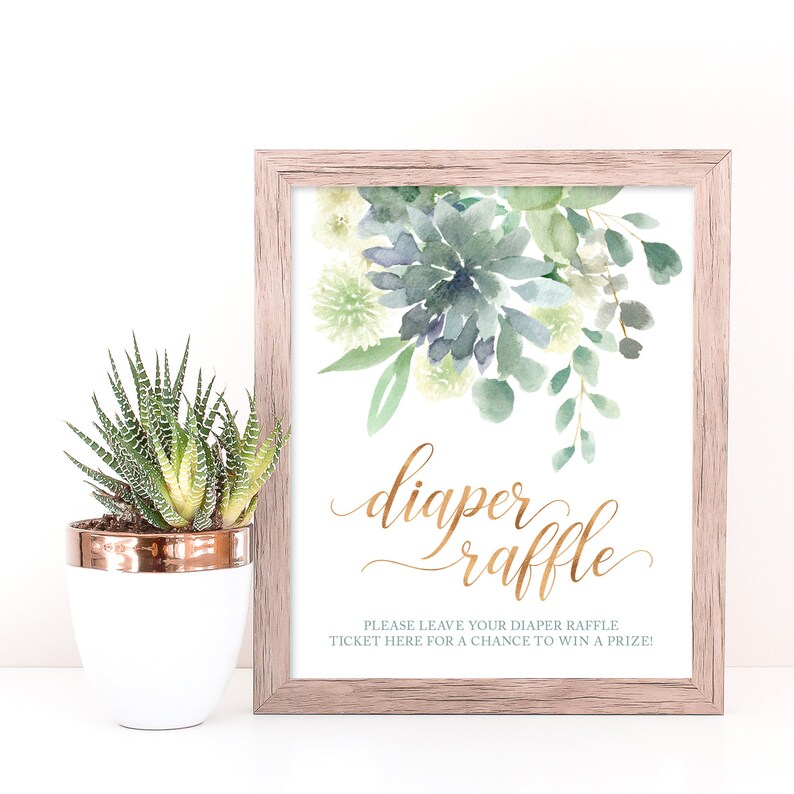 Succulent Baby Shower Diaper Raffle Sign - Instant Download - Printable Succulent Diaper Raffle Tickets - Greenery Baby Shower Decorations image 3