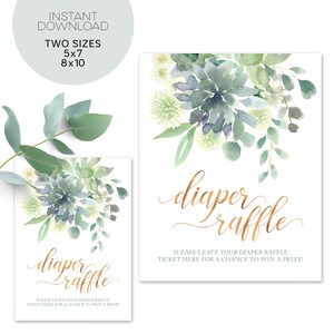 Succulent Baby Shower Diaper Raffle Sign - Instant Download - Printable Succulent Diaper Raffle Tickets - Greenery Baby Shower Decorations image 4