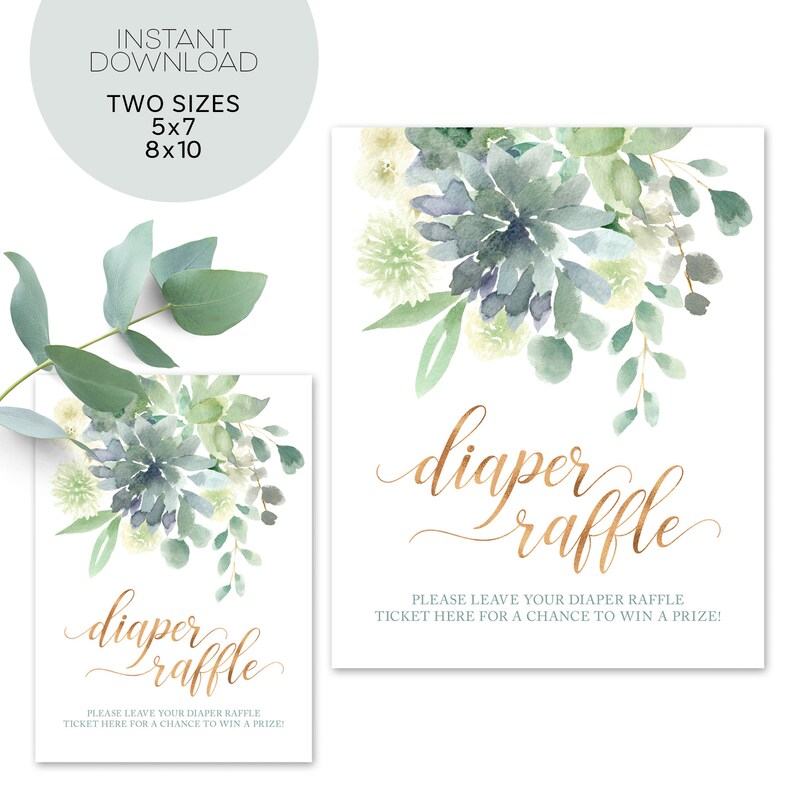 Succulent Baby Shower Diaper Raffle Sign - Instant Download - Printable Succulent Diaper Raffle Tickets - Greenery Baby Shower Decorations image 4