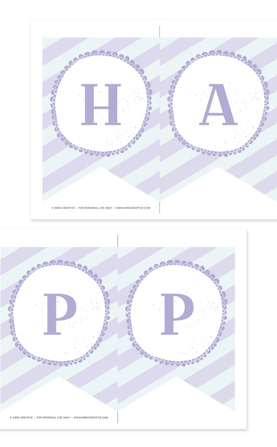 Printable Purple and Teal Striped Happy Birthday Banner Instant Download File for Dolphin Pool Party Il_570xn