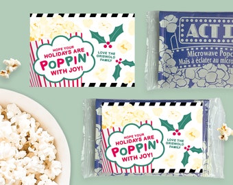 Popcorn Gift Christmas Cards | Printable Popcorn Gift Tags for Holiday Gifts | Microwave Popcorn Tags