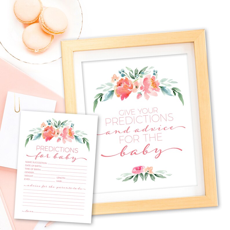 Baby Shower Advice Cards Printable Instant Download Floral Baby Shower Games Baby Shower Prediction Cards Digital Download Baby Shower Sign image 5