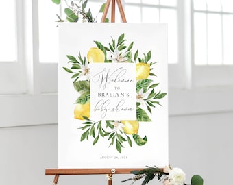 Lemon Baby Shower Welcome Sign Template for Gender Neutral Baby Shower with Citrus Theme