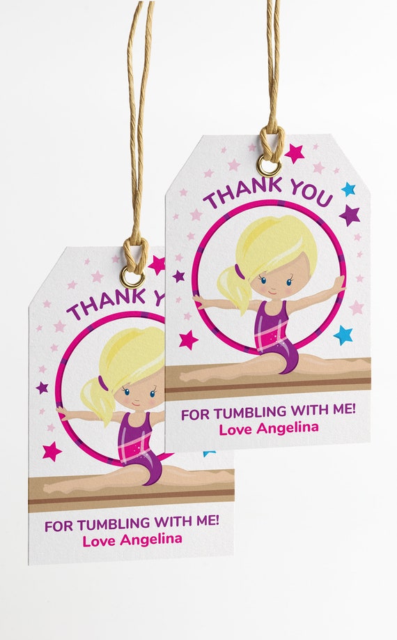 Gymnastics Birthday Party Thank You Tags for Girl Birthday Party