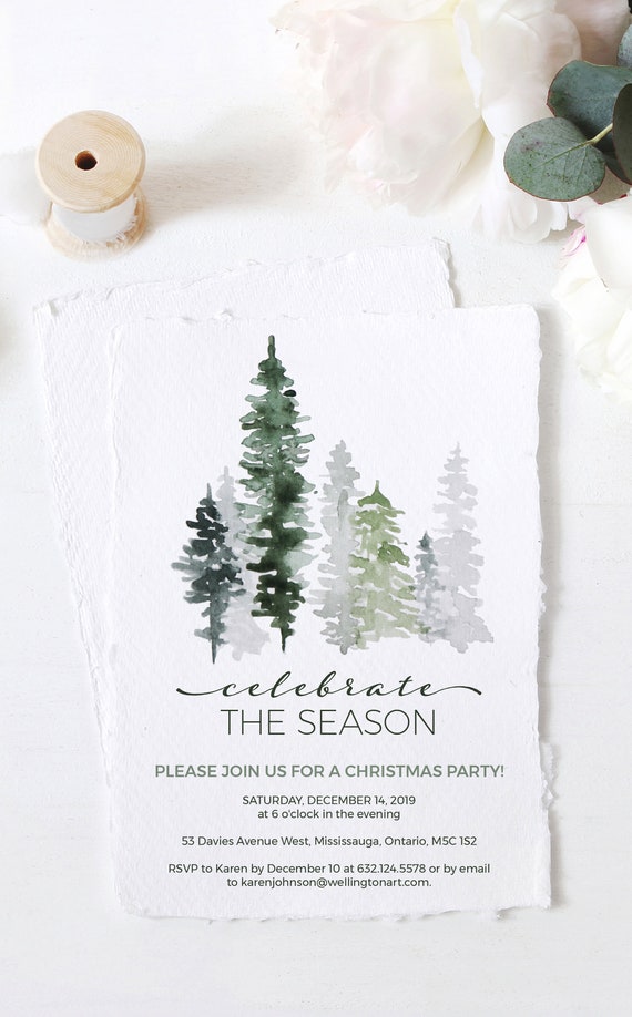 Christmas Party Invitation Download With Evergreen Trees Printable Christmas Party Invitation Download With Evergreen Trees Printable