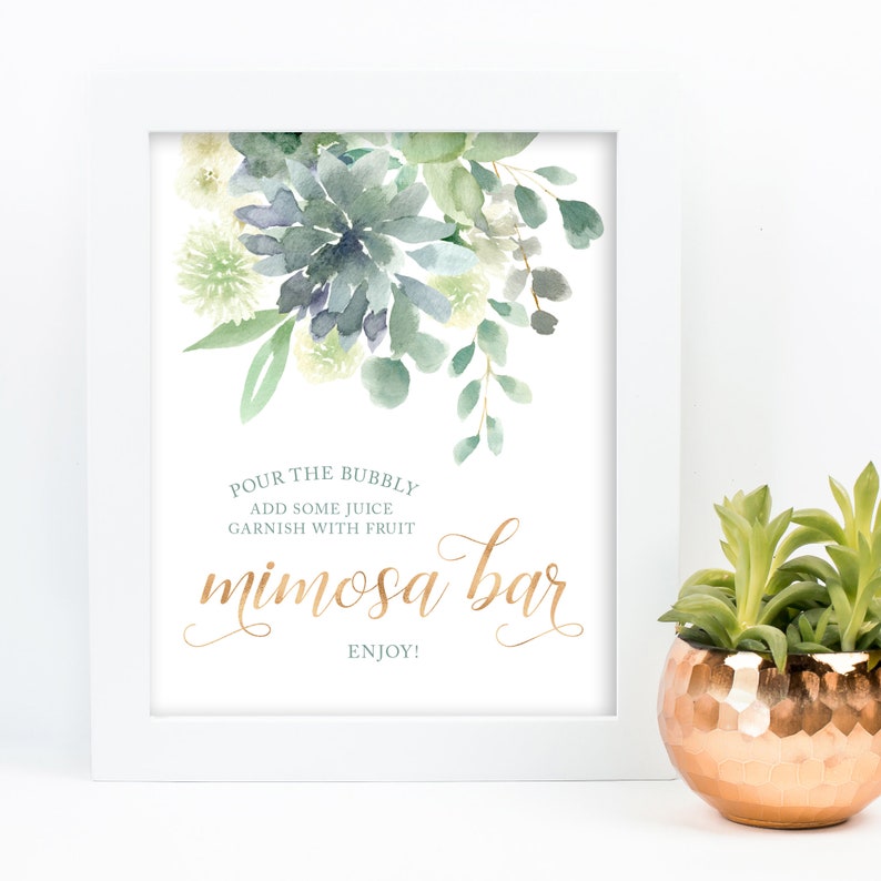 Succulent Mimosa Bar Sign Printable Baby Shower Decor Succulent Baby Shower Faux Gold Pour The Bubbly Sign Bubbly Bar Sign Bridal Shower image 5