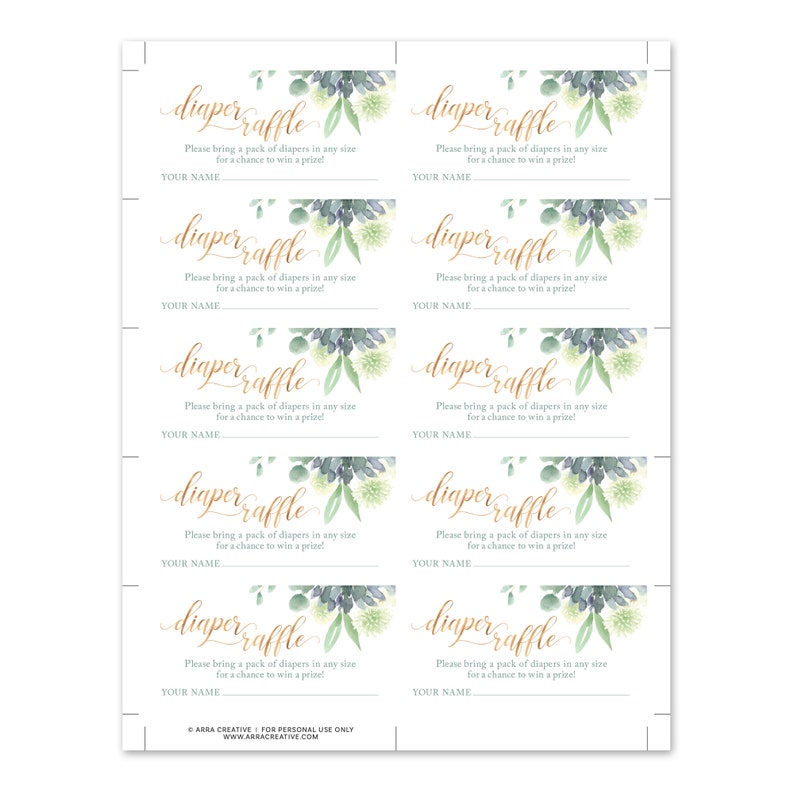 Succulent Baby Shower Diaper Raffle Sign - Instant Download - Printable Succulent Diaper Raffle Tickets - Greenery Baby Shower Decorations image 8