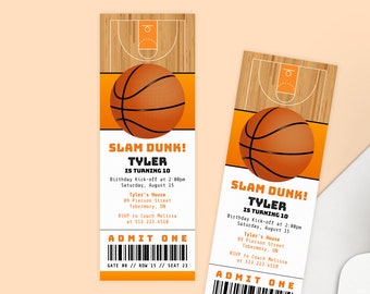 Basketball Birthday Party Invitation | Basketball Ticket Invitation Template for Kids Birthday Party