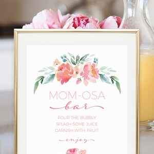 Mom-osa Bar Sign and Juice Labels for Spring Baby Shower or Mother's ...