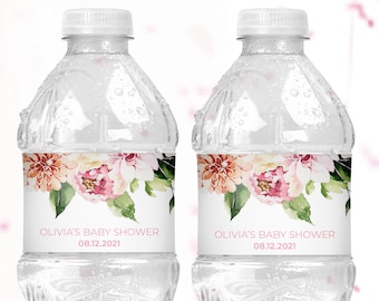 Baby in Bloom Baby Shower | Printable Water Bottle Labels Template | Pink Floral Baby Shower