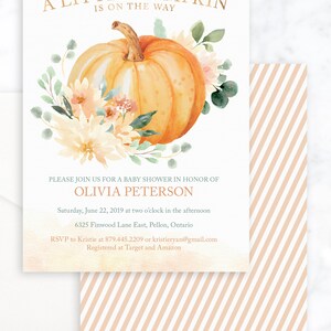 Pumpkin Baby Shower Invitation Printable File for Fall Baby Shower - Instant Download - Autumn Floral and Pumpkin Design image 6