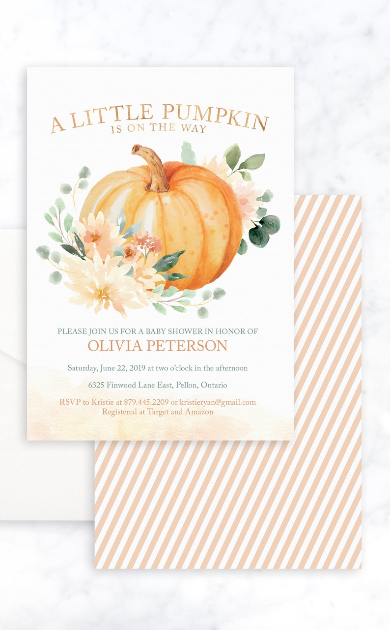 Pumpkin Baby Shower Invitation Printable File for Fall Baby Shower - Instant Download - Autumn Floral and Pumpkin Design image 6