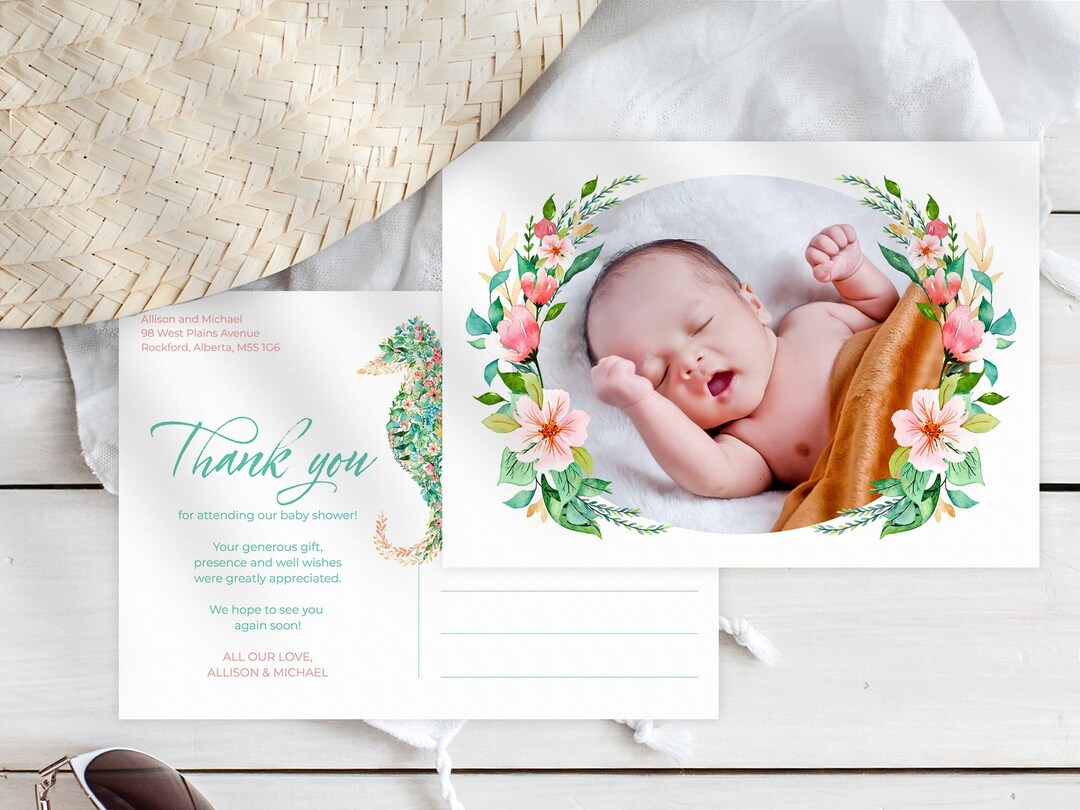Tropical Baby Shower Thank You Card Photo Postcard New Baby Photo Card