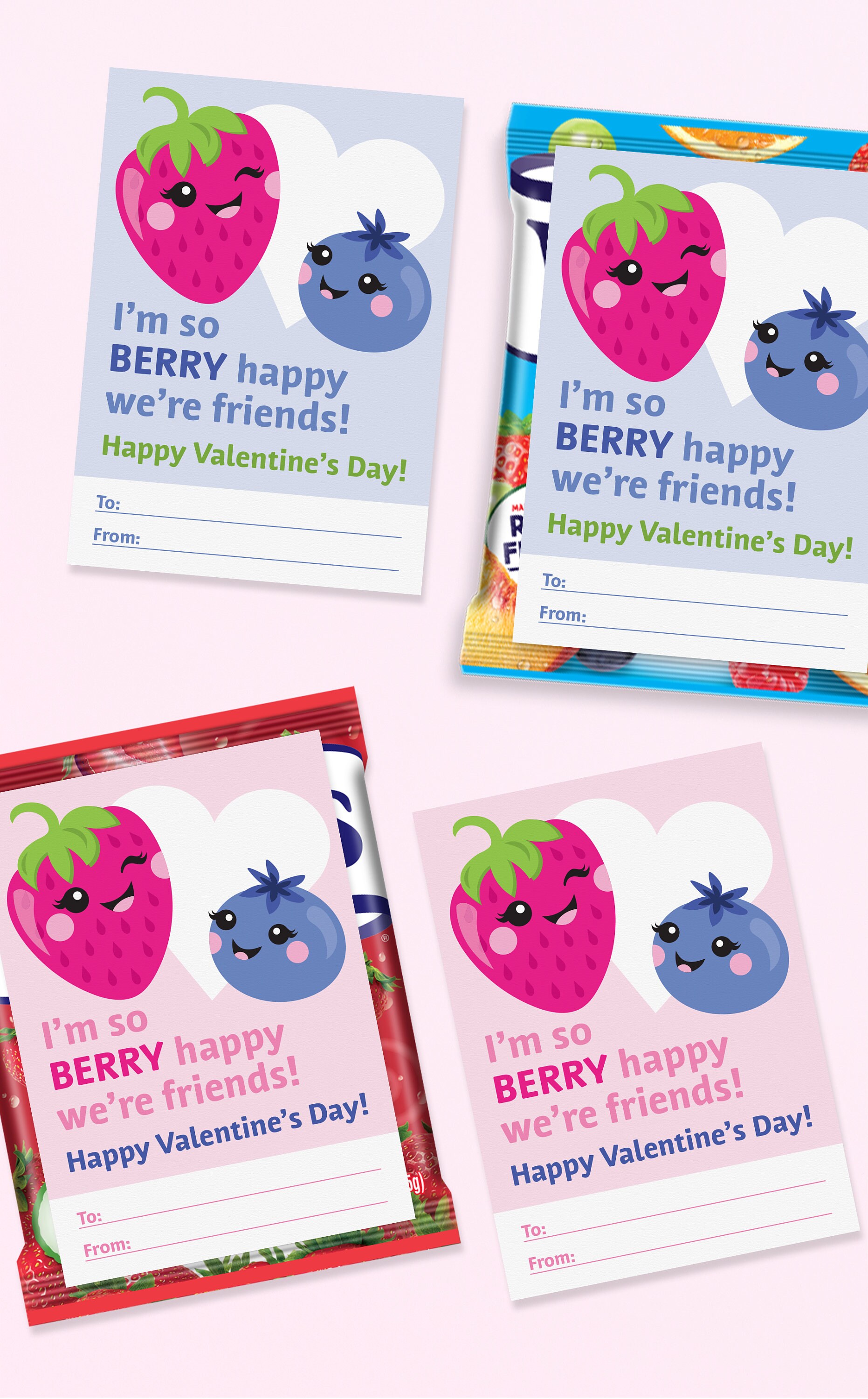 Printable Classroom Valentines Day Cards for Kids | Fruit Snacks Gift ...
