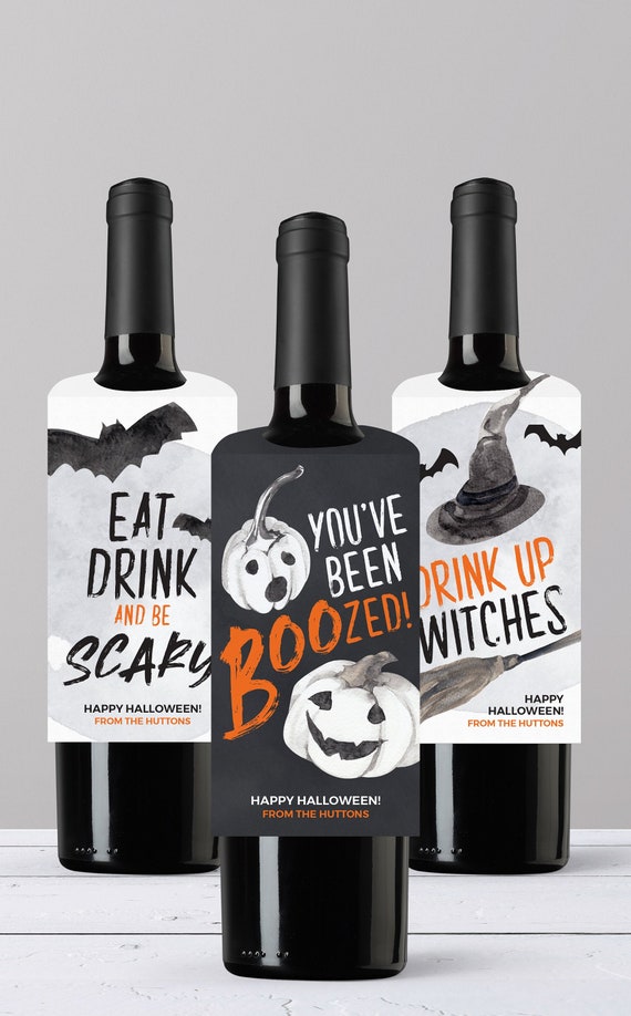 Halloween Wine Bottle Tags Printable File - You've Been Boozed - Drink Up Witches - Eat Drink and Be Scary Wine Halloween Hostess Gift Il_570xn