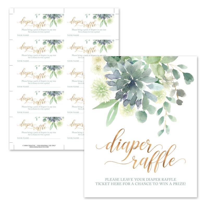 Succulent Baby Shower Diaper Raffle Sign - Instant Download - Printable Succulent Diaper Raffle Tickets - Greenery Baby Shower Decorations image 6