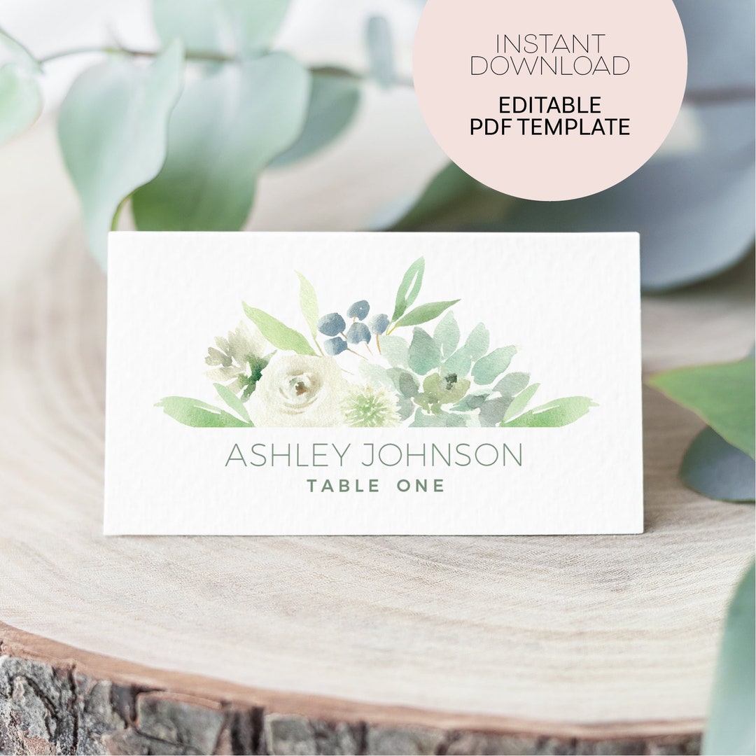 Succulent Wedding Place Cards Instant Downloads Editable Template ...