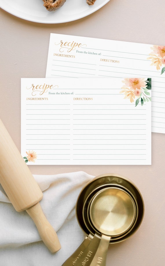 Love is in Bloom Bridal Shower Recipe Cards - Printable Instant Download File - Peach Floral Recipe Cards for Spring Bridal Shower Il_570xn