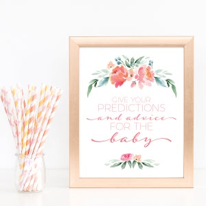 Baby Shower Advice Cards Printable Instant Download Floral Baby Shower Games Baby Shower Prediction Cards Digital Download Baby Shower Sign image 2