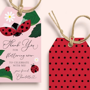 Etichette per bomboniere per feste di compleanno di coccinella/Etichette regalo di ringraziamento per compleanno ragazza