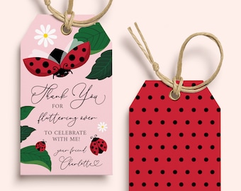 Ladybug Birthday Party Favour Tags | Girl Birthday Thank You Gift Tags