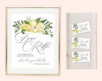 Lemon Baby Shower Diaper Raffle Tickets and Sign | Gender Neutral