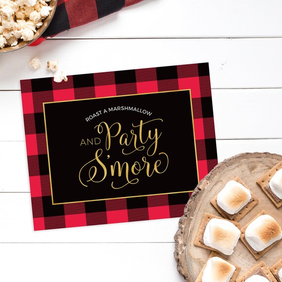 Printable Flannel S'more Bar Sign for Bridal Shower, Wedding or Christmas Party - Instant Download Party S'more Sign in Buffalo Plaid Il_570xn