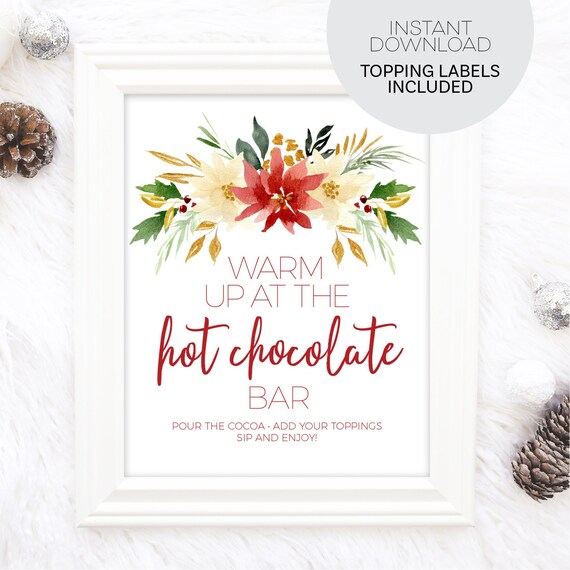 Holiday Hot Chocolate Bar Sign And Topping Labels Instant Etsy