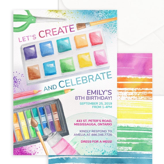 Art Party Invitation for Craft Birthday Party - Printable Instant Download File - Let's Create and Celebrate Painting Invitation Il_570xn