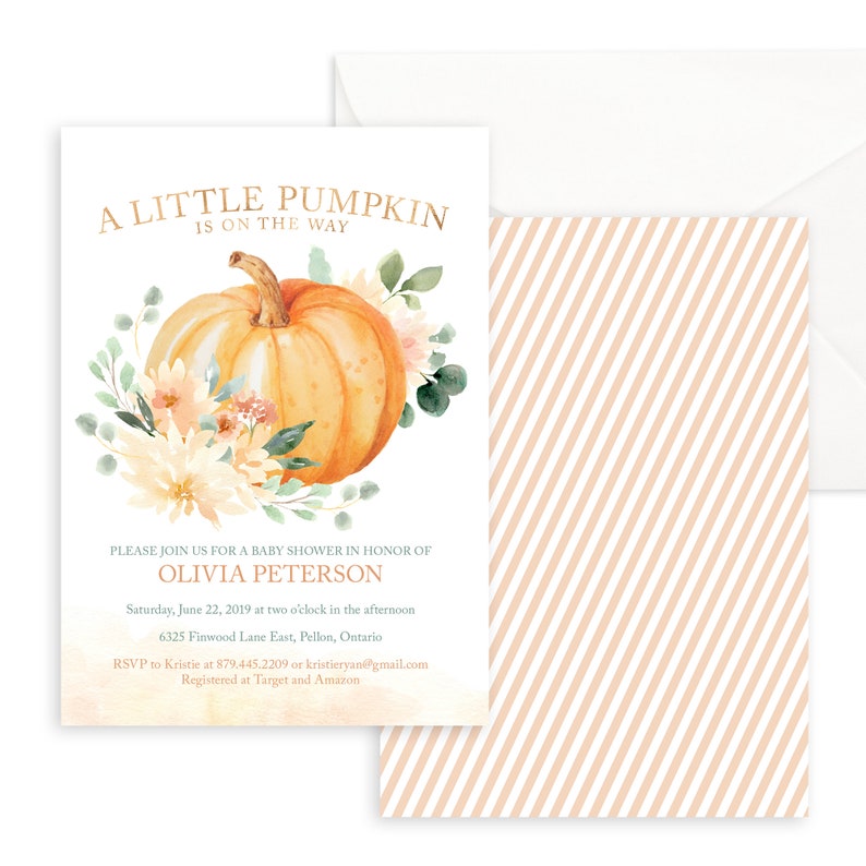 Pumpkin Baby Shower Invitation Printable File for Fall Baby Shower - Instant Download - Autumn Floral and Pumpkin Design image 5