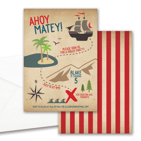 pirate ship ahoy digital file personalised kids party digital PRINTABLE Pirate Party Invite