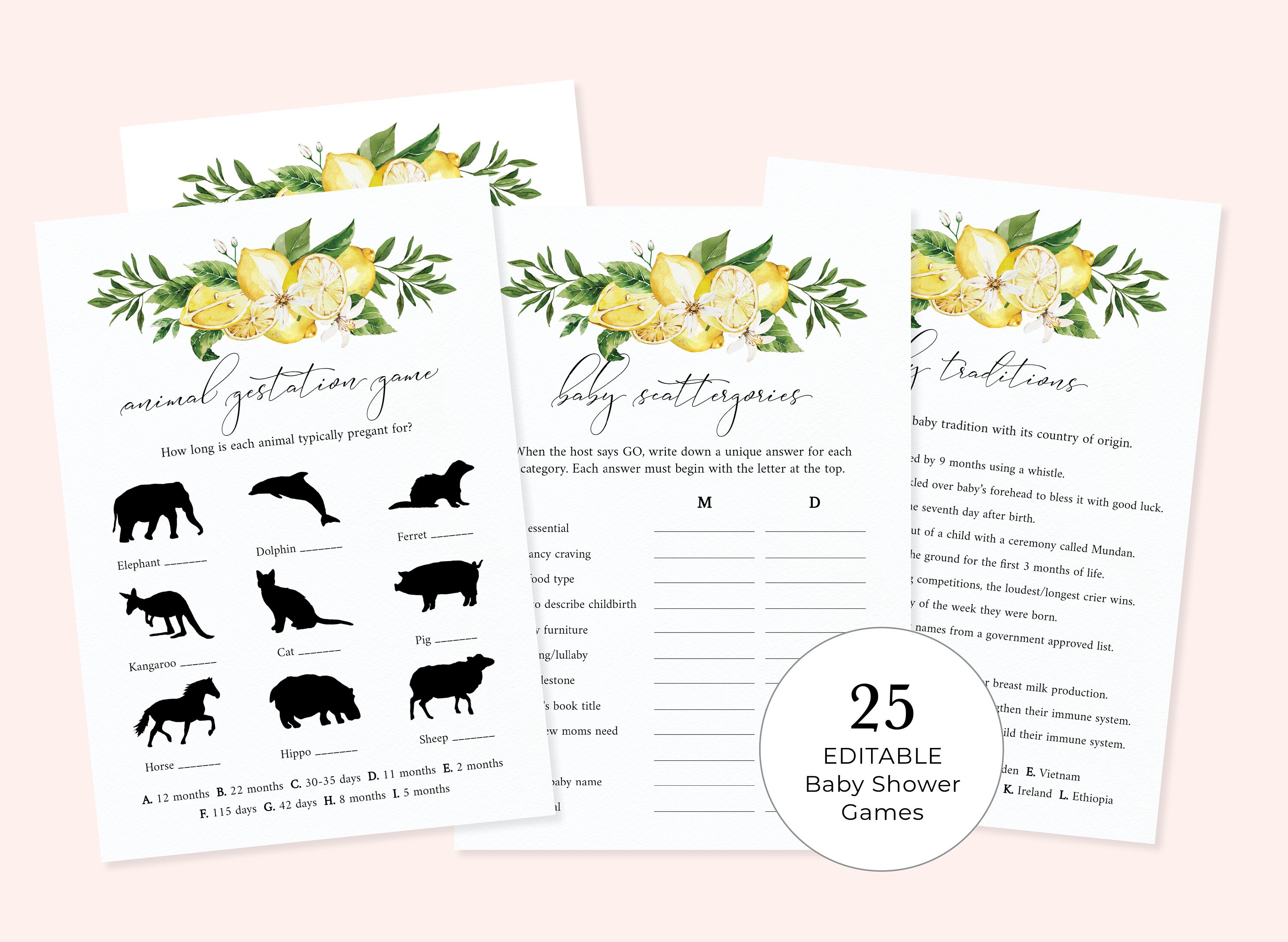 25 Lemon Baby Shower Games Bundle | Gender Neutral | Citrus-Theme Shower