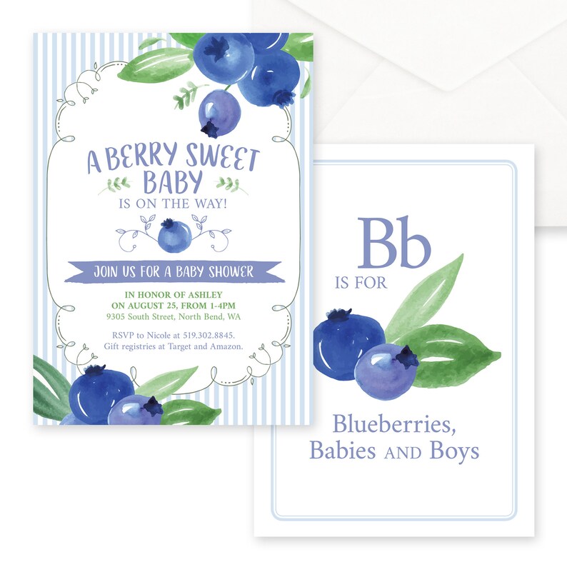 Blueberry Boy Baby Shower Invitation Printable File Berry Etsy