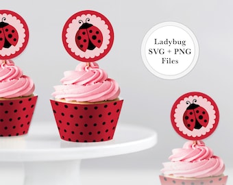 Ladybug Cupcake SVG Files | Ladybug Birthday Party Decorations