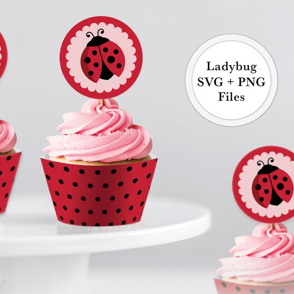 Ladybug Cupcake SVG Files | Ladybug Birthday Party Decorations