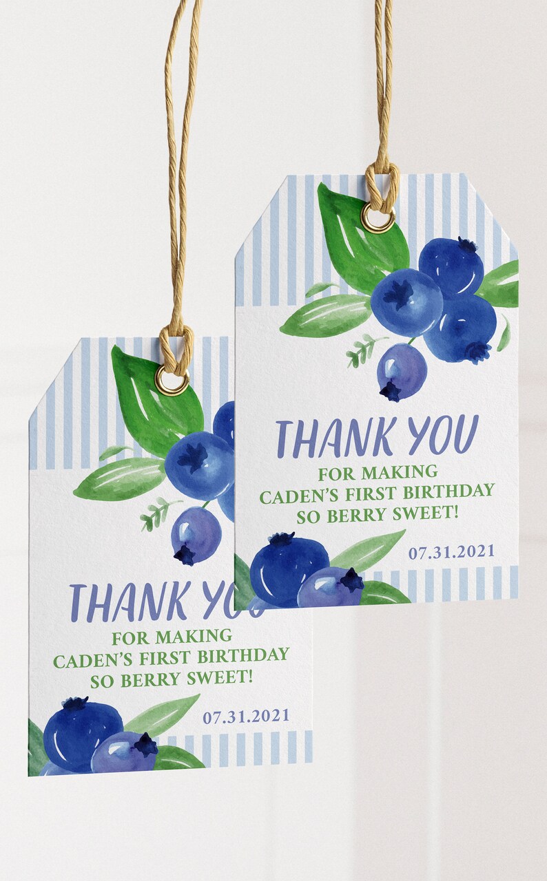 Blueberry Birthday Party Favour Tags Printable Thank You Tags for Boy Baby Shower First Birthday Party Favours Instant Download image 5