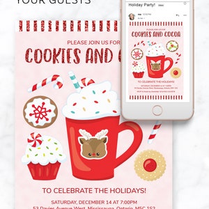 Cookies and Cocoa Holiday Party Invitation Printable With Cookies, Hot ...