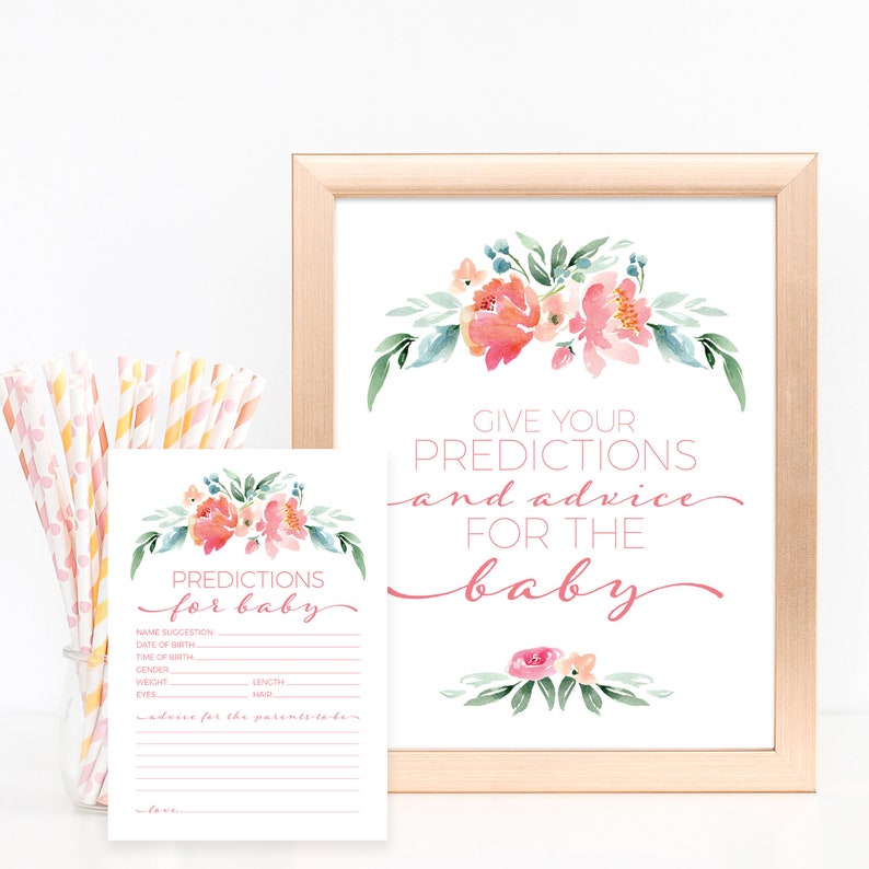 Baby Shower Advice Cards Printable Instant Download Floral Baby Shower Games Baby Shower Prediction Cards Digital Download Baby Shower Sign image 1