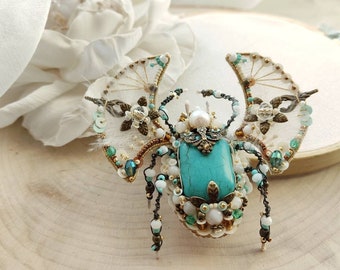 Egyptian Scarab Beetle Pin - Unique Insect Art Brooch