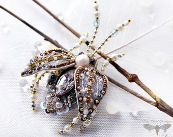 Rhinestone brooch Insect brooch Beetle jewelry Shiny brooch Insect jewelry Pearl Bronze Blue Beetle pin Valentine day gift for Beloved Wife