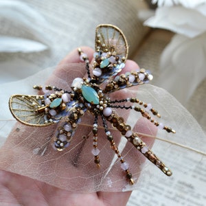 Dragonfly rhinestone crystal brooch, beaded Insect jewelry pin, Mosquito brooch, Dragonfly jewelry Christmas gift for woman image 2