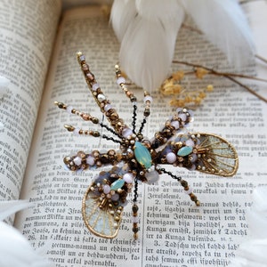 Dragonfly rhinestone crystal brooch, beaded Insect jewelry pin, Mosquito brooch, Dragonfly jewelry Christmas gift for woman image 1